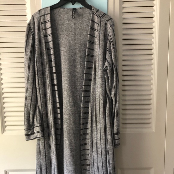 Blue mint black/grey stripe knit cardigan. Very nice and versatile. - Picture 1 of 5